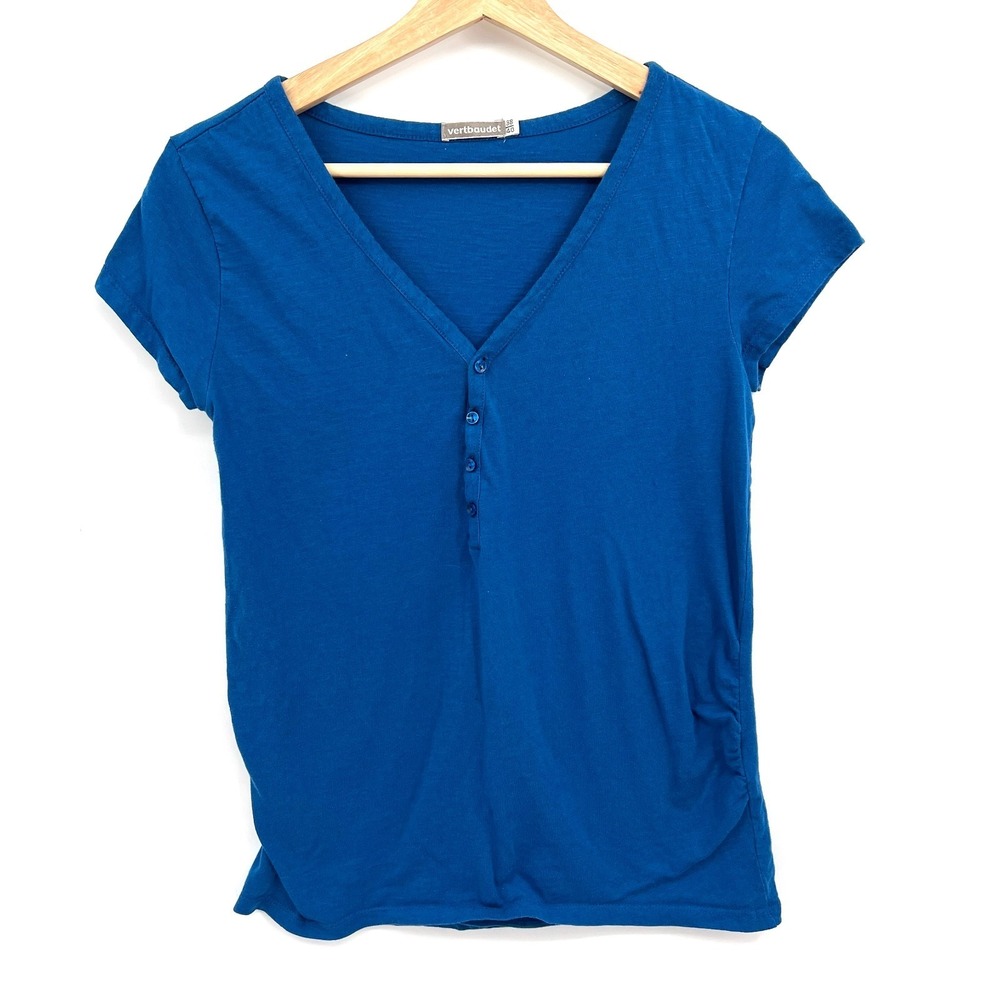 Vertbaudet blue popover maternity henley t-shirt top classic 10 40